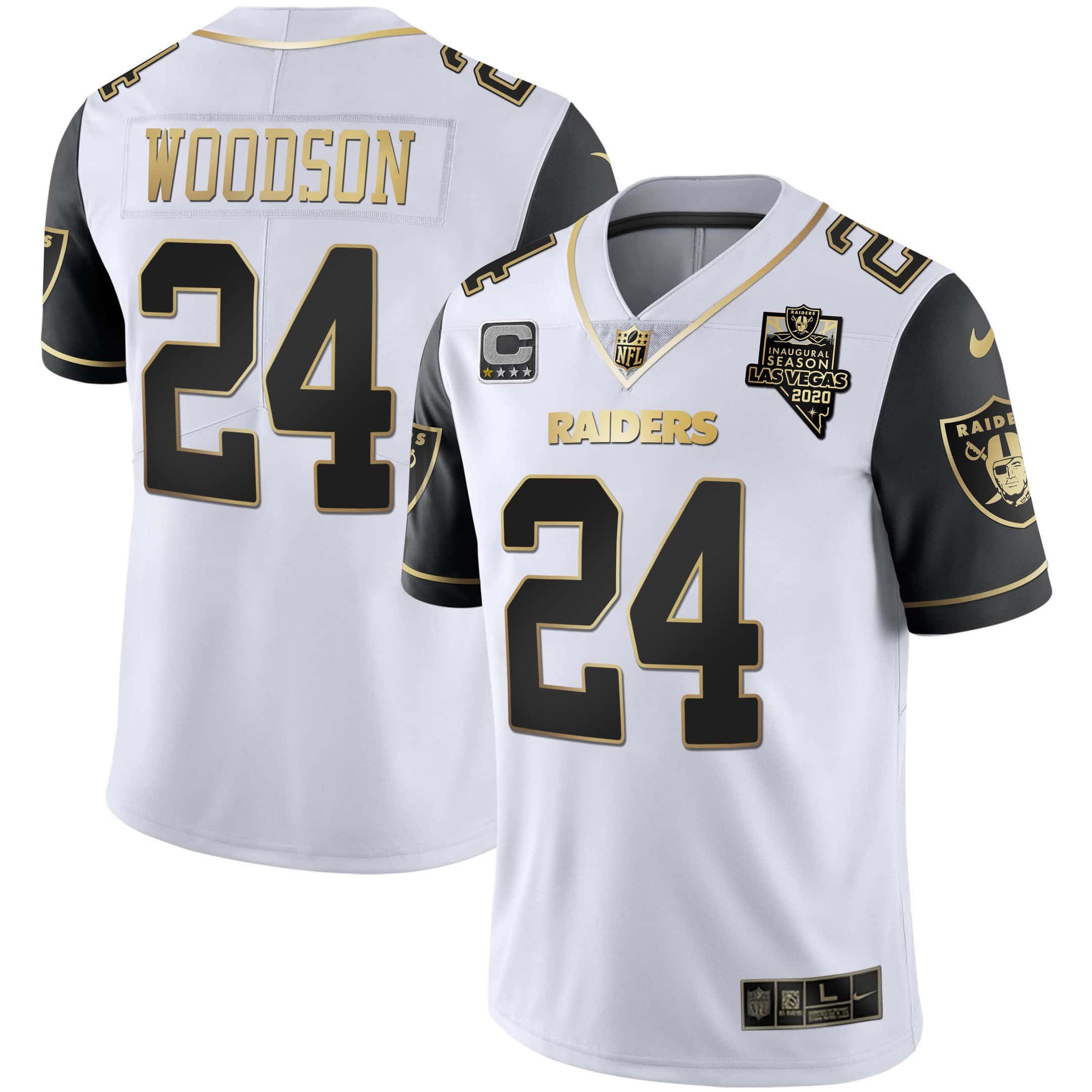 Men Oakland Raiders 24 Woodson 2024 Nike Vapor White Gold & Black Inverted Limited NFL Jersey style 1